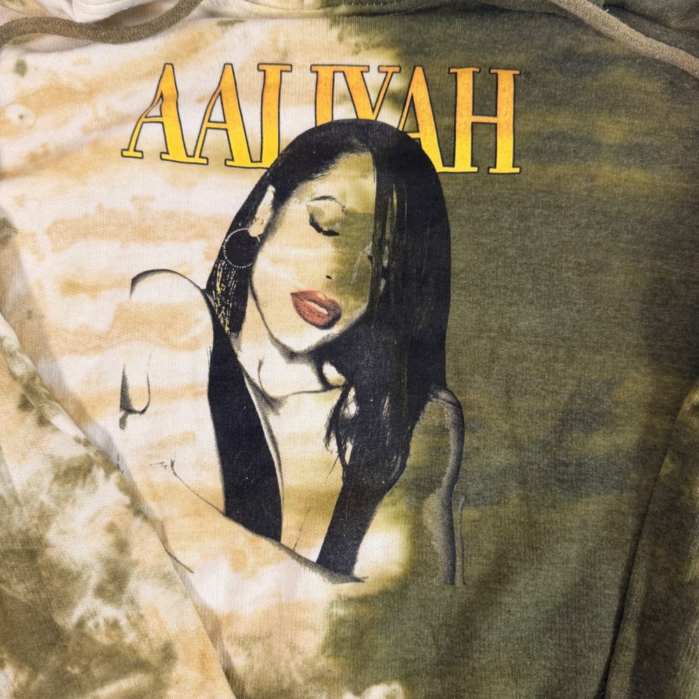 Aaliyah Tie Dye Hoodie XL Green Cream Graphic Pullover Sweatshirt Y2K Streetwear